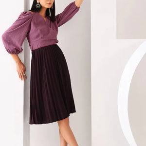 Wine Pleated Midi Skirt