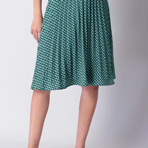 Green Pleated Satin Abstract Midi Skirt