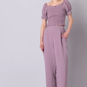 Pink Smocked Top and Elasticated Waist Pants Co-ord Set