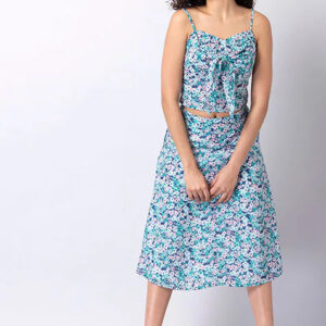 Blue Floral Strappy Crop Top and Midi Skirt Co-ord Set