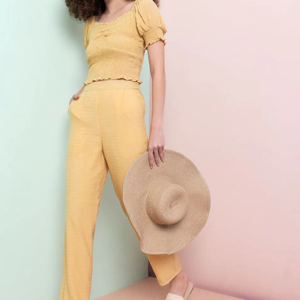 Yellow Smocked Top and Elasticated Waist Pants Set